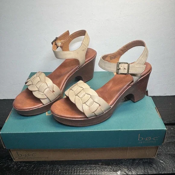 b.o.c. Cream and Brown Women's Gigi Sandals, Size 9M - Picture 1 of 9